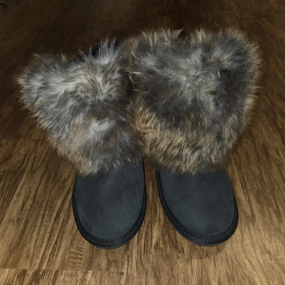 EMU Australia Stinger Mini Lava Boots Womens 7‎ Black Sheepskin Fur Snow Winter
